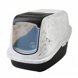 Savic kočičí toaleta NESTOR MARBLE 56 x 39 x 38,5 cm bílá/šedá - černá