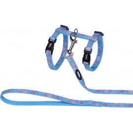 Heart Light Blue postroj s vodítkem pro kočky modrý